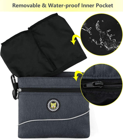 Viklluyr Dog Treat Pouch with Magnetic Closure, 2 Zip Pockets, Removable Inner Pocket, Padded Shoulder Strap, Perfect Food Bag for Agility Training - Including Carabiner