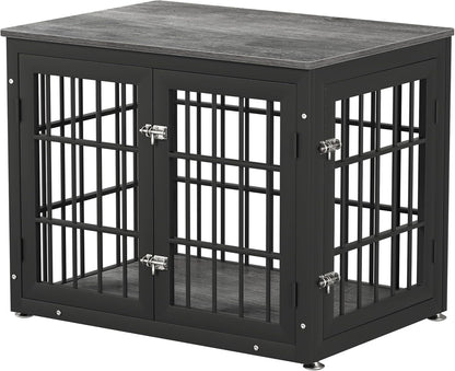 32 Inch Heavy Duty Dog Crate Furniture for Medium and Small Dogs, Decorative Pet House End Table, Wooden Cage Kennel Furniture Indoor, Gray