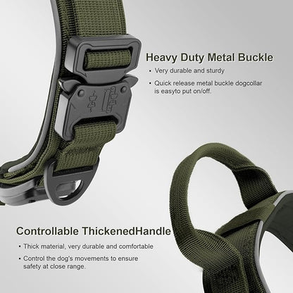 2026 Upgrade Dog Collar with IPX8 Waterproof AirTag Holder,Military Tactical Handle and Ultra-Durable Metal Buckle/Night Reflective,GPS Collar for Medium to Large Dogs (ArmyGreen/XL)