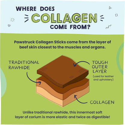 Pawstruck Natural 5-7" Beef Collagen Sticks for Dogs – Long-Lasting Rawhide Alternative, High Protein & Low Fat with Chondroitin & Glucosamine – 5 Pack