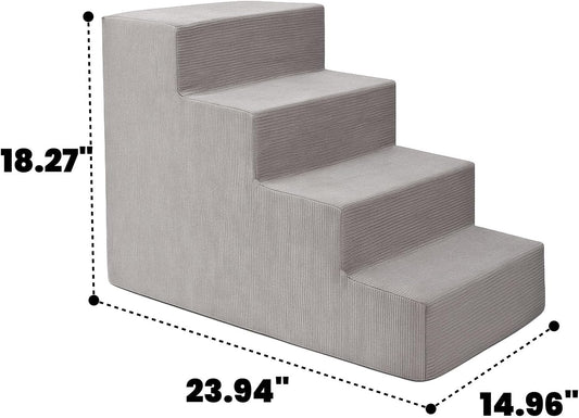 MEWANG Dog Stairs for Small & Medium Dogs and Old Cats â3/4/ 5 Steps High-Density Foam Pet Ramp for Bed & Couch, Non-Slip, Washable Cover, Grey (Square Corner, 4 Steps: 23.94''Ă18.27''Ă14.96'', 2)