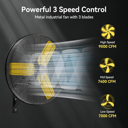 24 Inch Industrial Wall Fan Oscillating, 7800 CFM Commercial Metal Wall Mount Fans with Poweful Motor, 3 Speed, Heavy Duty Indoor for Warehouse, Workshops, and Garage, UL Listed