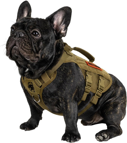 OneTigris Tactical Dog Harness for Small Dogs, No Pull Small Dog Vest Harness Breathable Military Dogs Molle Vest with Handles, Walking Hiking Training (Brown, XS)