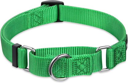 Hyhug Solid Color Nylon Martingale Collar, Heavy Duty Escape-Proof Pup Dog Collar. (Small, Lime Green)