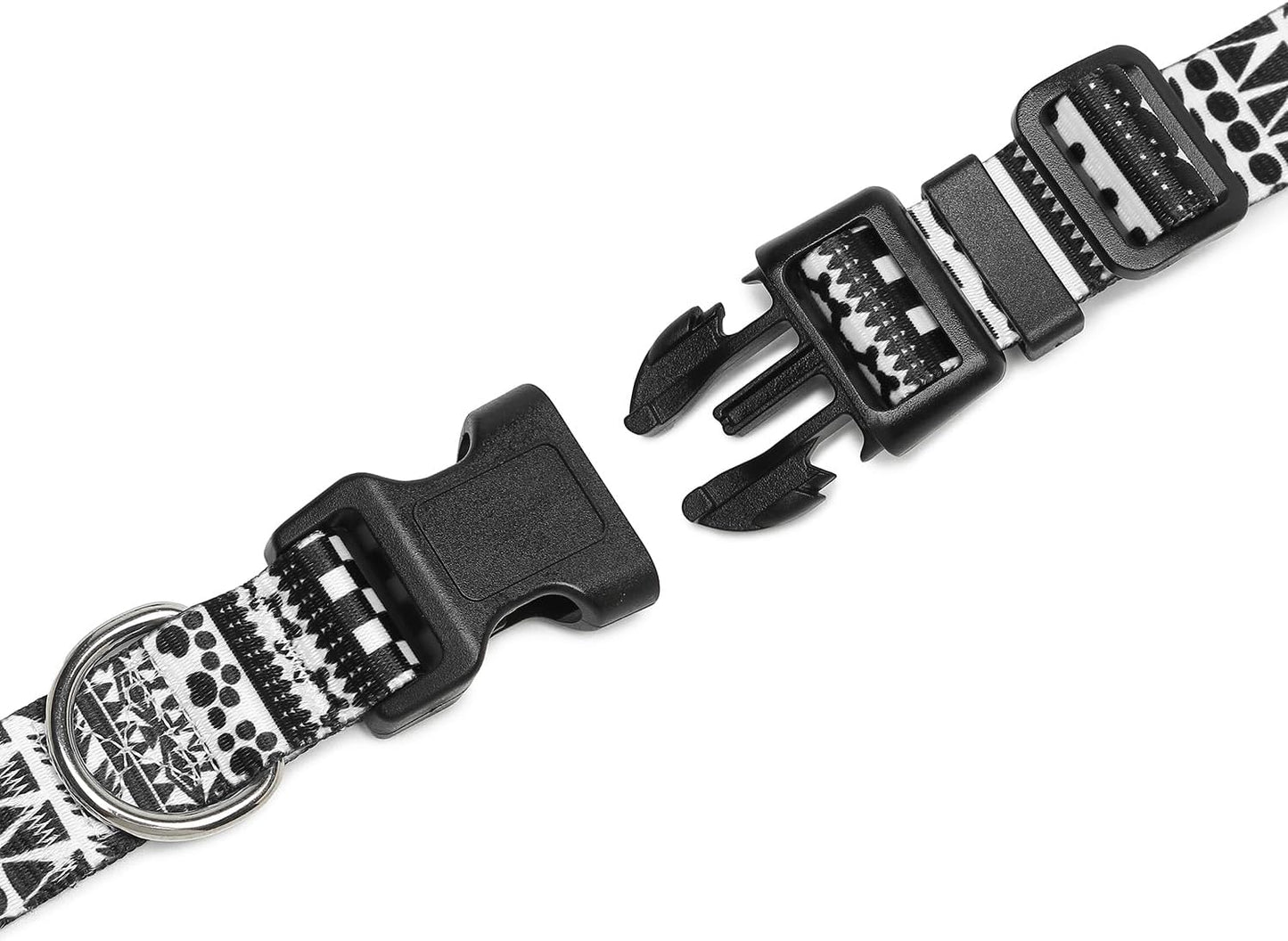 Mercano Adjustable Dog Collar - Special Design Patterns, Soft Nylon Comfortable Durable Pet Collar for Small Medium Large Dogs (L, Black White A)