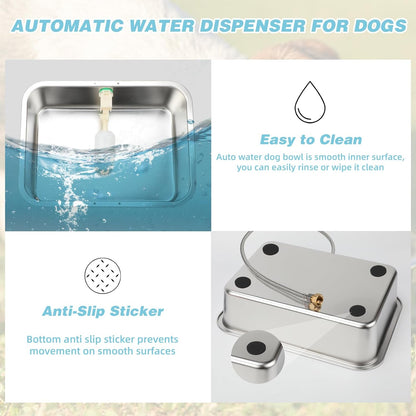 3 Gallon Automatic Dog Water Dispenser, Large Dog Water Bowl Dispenser for Outdoor, Stainless Steel Pet Bowl for Waterer Auto Fill Pet Waterer for Livestock Dogs Cats Chicken Fit 3/4'' GHT Faucet