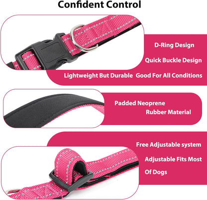 Reflective Dog Collar Padded with Soft Neoprene Breathable Quick Release Basic Dog Collars for Puppy Small Dogs Hot Pink