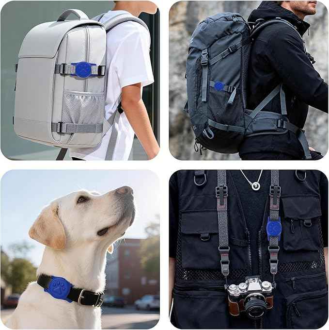 for Airtag Dog Collar Holder, Dog Airtag Holder Waterproof, Lightweight & Soft Silicone Air Tag Case for Pet Collars, Works with Multiple Tracker Tag Products (Blue1+Pink1, 2 Pack)