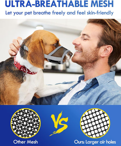 Dog Muzzle, Soft Air Mesh Muzzle for Small Medium Large Dogs Anti Biting Barking Chewing, Breathable Drinkable Adjustable Loop Pets Muzzle for German Shepherd Husky Labrador Retriever (Grey,M)