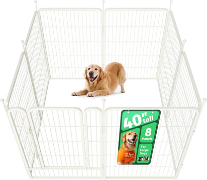 FXW Rollick Unleashed Dog Playpen for Indoor, Yard, RV Camping, 40 inch 8 Panels for Medium and Large Dogs, White│Patented