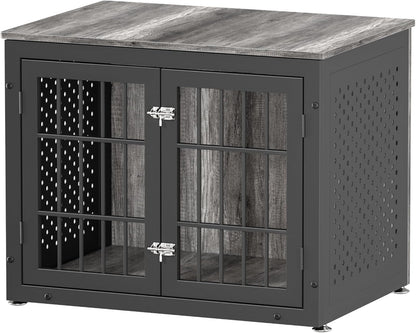 32" Heavy Duty Dog Crate Furniture for Small and Medium Dogs, Metal Kennel for High Anxiety Dogs, Chew Proof Pet Cage Indoor, Decorative Dog Kennel End Table