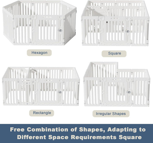 2 Room Dog Playpen with Door,DIY Shape Combination Puppy Pen,16-Panel+2 Link Piece+Large Door+Small Door,25.5" H Dog Fence,Non-Slip&Secure Pet Gate,Easy to Assemble