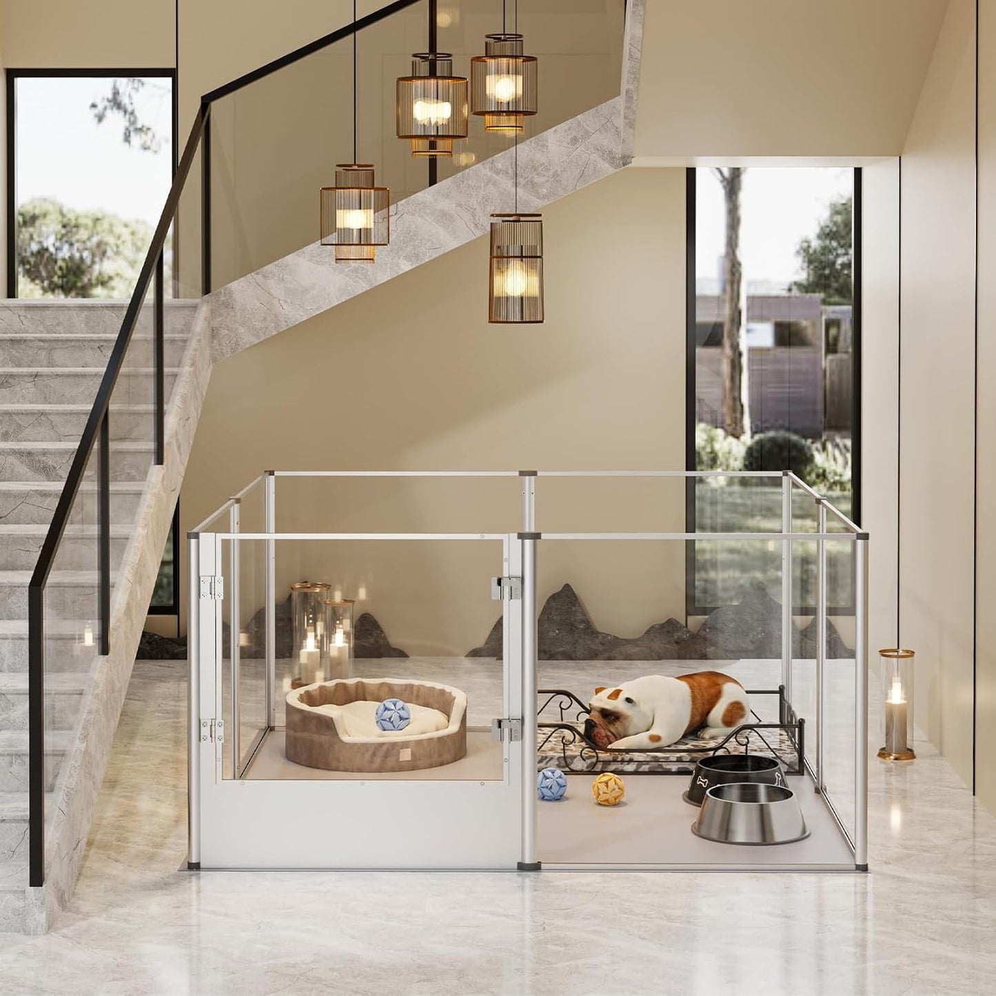 Dog Clear Playpen Fence Kennel: Pet Indoor Heavy Duty Whelping Box Pen Cage with Waterproof whelping pad - Small Animal Acrylic Exercise Kennel Pen with Metal Frame for Cats Puppy Rabbits Guinea Pig