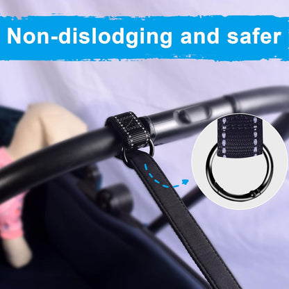 PetBonus Short Dog Leash, Safety Wrist Strap for Retractable Dog Leash, Reflective Design and Adjustable Soft Padded Handle, Extra Layer Security for Pet Stroller (Black)