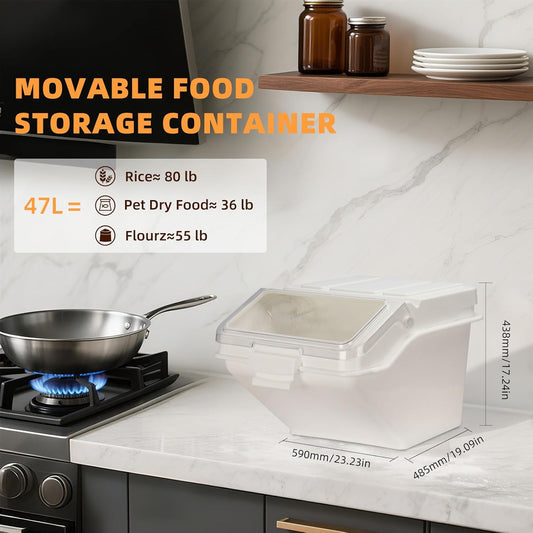 88LB Airtight Flour Storage Container With Scoop for Dry Food, Sugar, Baking Supplies,Rice.BPA Free Ingredient Storage Bin,Pet Food Storage Container Dog Cat Birds Food Bin (88 LB)