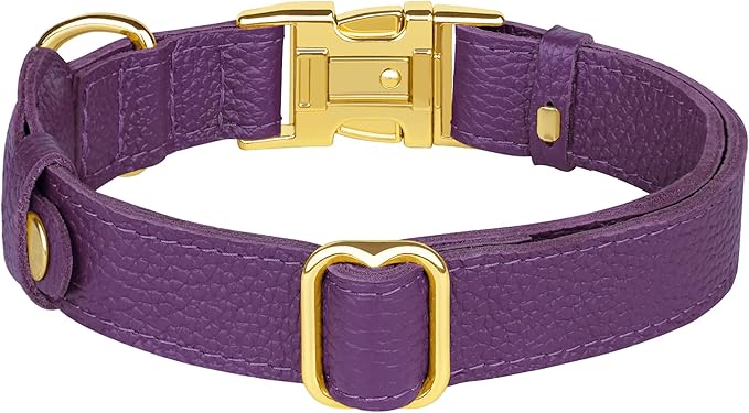 Leather Airtag Dog Collar - Soft Tracking Dog Collar with Apple AirTag Holder and Metal Buckle - Safety GPS Pet Collars for Small Medium Large Dogs Puppy Pink Red (Purple, S, 12"-15" Neck Fit)