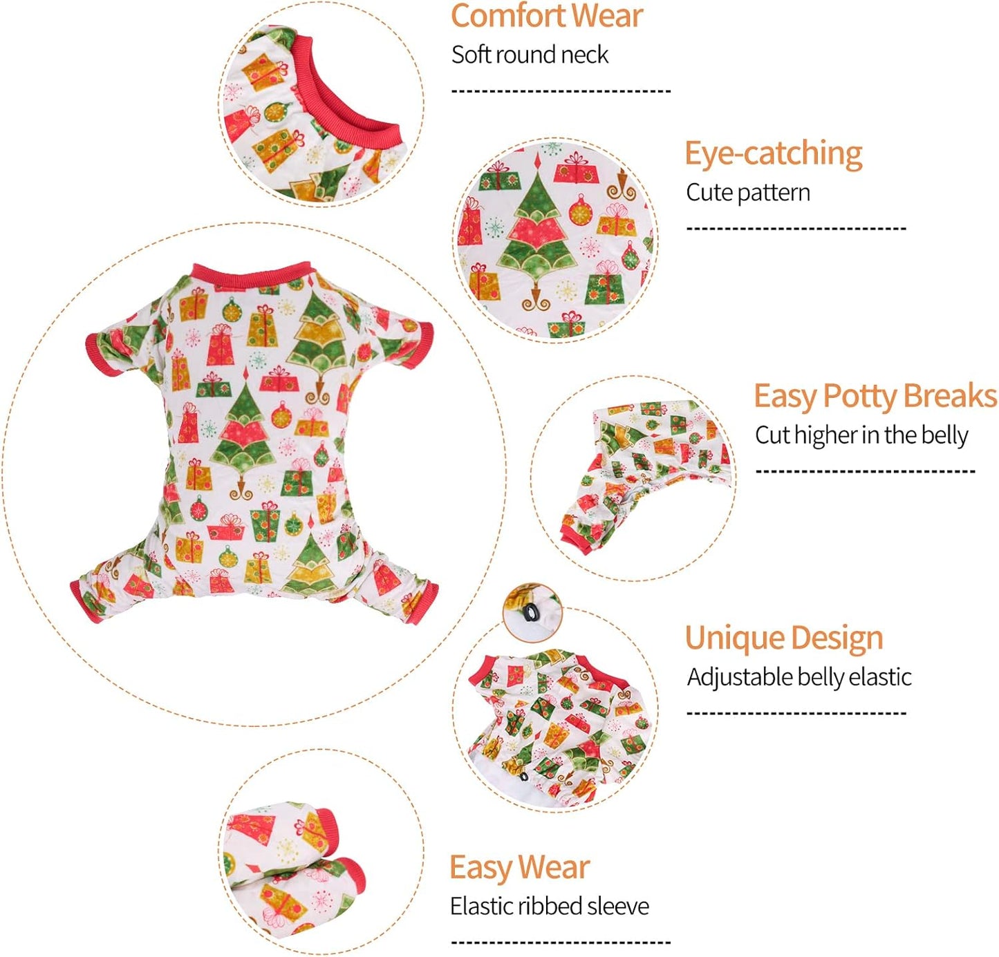 CuteBone Small Dogs Christmas Outfit Soft Puppy Onesies Pjs Dog Pajamas Pet Coat Cat Apparel Comfy Doggie Jumpsuit Bodysuit for All Seasons P17M
