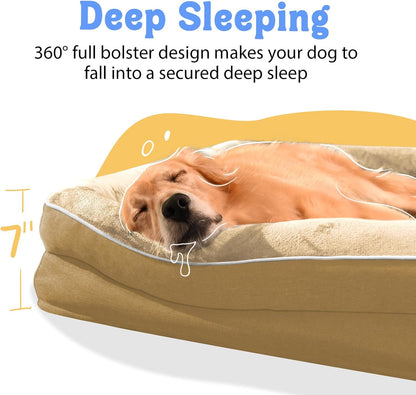 Washable Orthopedic Large Dog Bed - Big Dog Beds with Removable Waterproof Cover and Non-Slip Bottom XL Large Pet Bed with Bolster Extra Large Dogs Bed