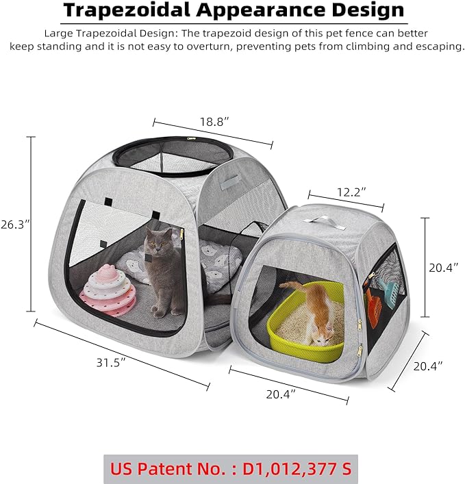 Tenrai Portable Cat Playpen, Trapezoidal Design for Better Standing, Foldable Pet Tent for Indoor and Outdoor Use of Kitten and Puppy, Dog Play Enclosure, Cat Houses & Condos