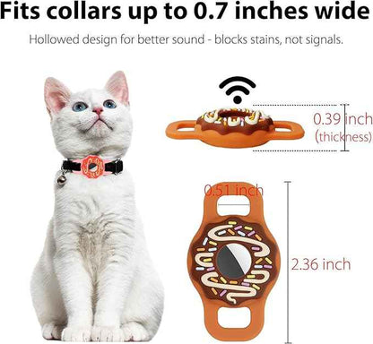 2-Pack AirTag Cat Collar Holder for Apple AirTag 2021, Silicone Air Tag Protective Case for Puppy Dog Collar with Screen Protectors - Donut, Pink & Brown