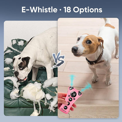 Ultrasonic Dog Bark Deterrent Device –10-Level Adjustable Anti Barking Trainer with Flashlight, Strobe, E-Clicker(18 Whistle Sounds)–No Shock, Collar-Free Dog Behavior Correction Devices