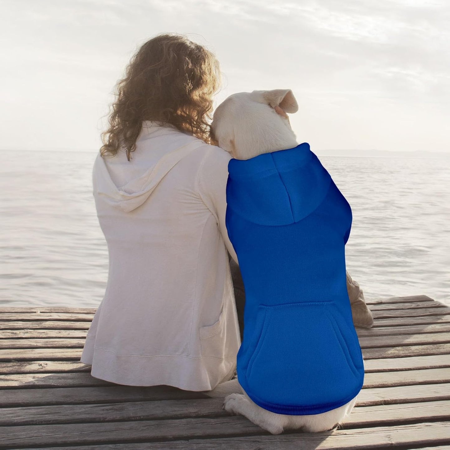 Dog Sweaters for Large Dogs Pet Sweater Solid Soft Brushed Fleece Dog Hoodie Clothes Pet Hoodie Sweatshirt with Pocket(Blue-XXL)