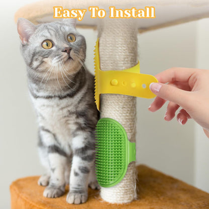 4Pcs Adjustable Cat Self Groomer, Silicone Cat Brushes for Indoor Cats Grooming Self Cleaning, Cats Face Scratchers Massager for Corner Scratcher, Pet Supplies (Green & Yellow)