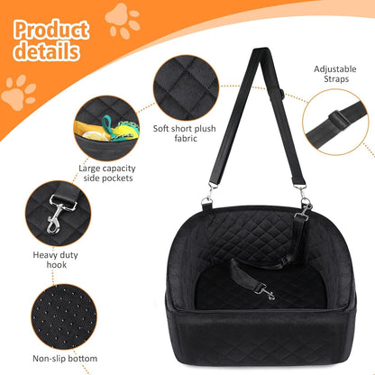 Dog Car Seat for Small Medium Dogs,Detachable Washable Dog Booster Seat Under 30lbs, Pet Car Seat Travel Bed with Storage Pockets and Dog Safety Belt (Black) - Pawvie