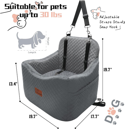 Dog Booster Car Seat for Dogs under 35lbs,Elevated Pets Seat with Safety Strap,Ultra Soft Fabric and Memory Foam Car Dog Bed,Safety,Comfy,Non-Slip&Washable Carseat Cushion for Travel,Cars,SUV.(H-Grey) - Pawvie