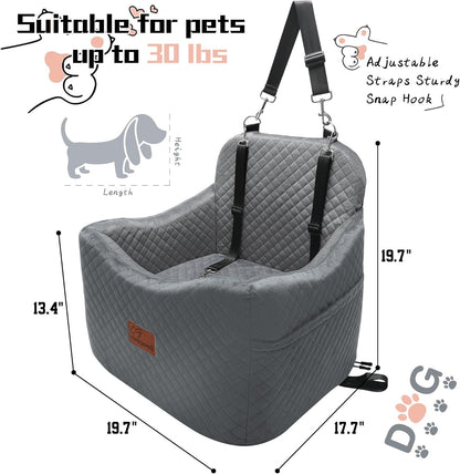 Dog Booster Car Seat for Dogs under 35lbs,Elevated Pets Seat with Safety Strap,Ultra Soft Fabric and Memory Foam Car Dog Bed,Safety,Comfy,Non-Slip&Washable Carseat Cushion for Travel,Cars,SUV.(H-Grey) - Pawvie