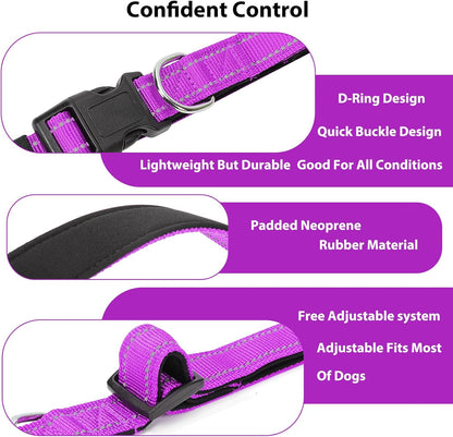 Reflective Dog Collar Padded with Soft Neoprene Breathable Quick Release Basic Dog Collars for Medium Large Dogs Dark Magenta