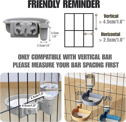 Automatic Pet Food Water Dispenser, Auto Gravity Pet Feeder Water Bottle Set for Crate, Feeding Station for Small Dog Cat Rabbit Guinea Pigs Chinchilla Ferret Hedgehog (Blue)