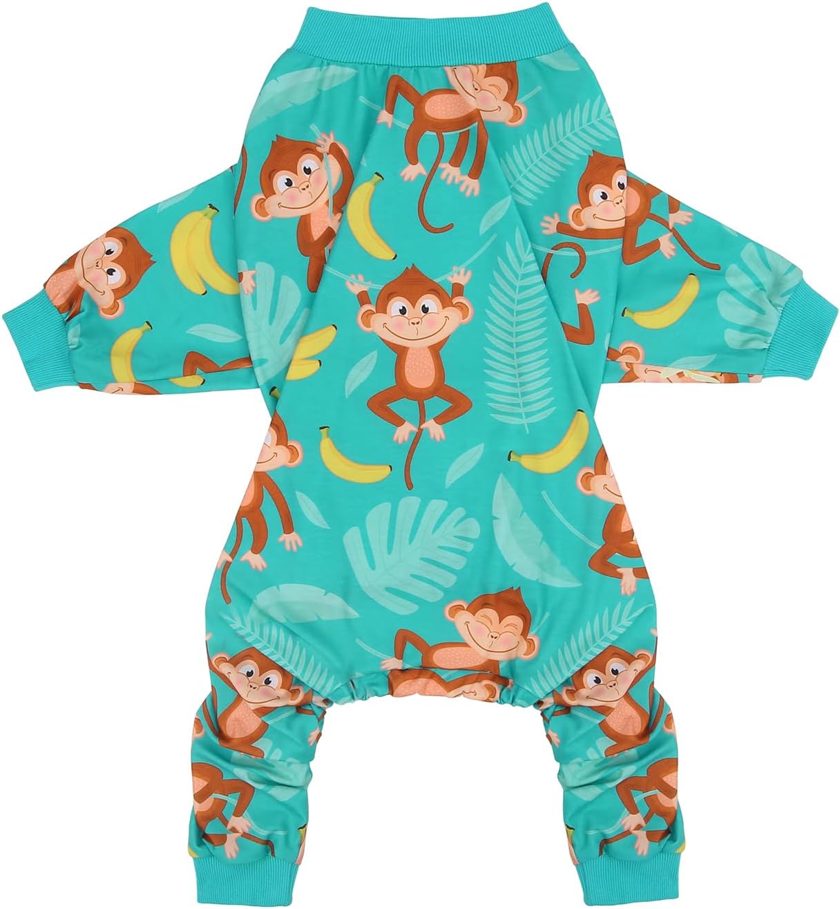 HDE Dog Pajamas One Piece Jammies Jumpsuit Pet Clothes Outfit Stretchy Lightweight Comfy Shirt Pjs for M-3XL Dogs Monkeying Around - 3XL