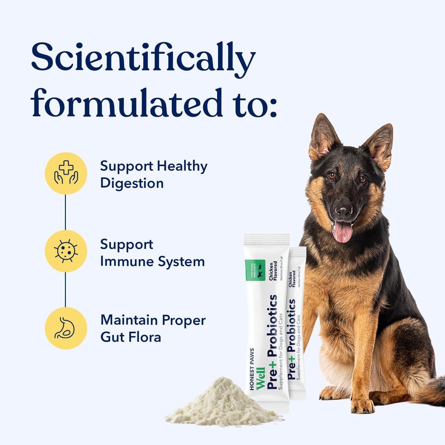 Honest Paws Probiotics for Dogs - Digestive & Immune Support Powder with Prebiotic Made in The USA, Chicken Flavor (30 Sticks)