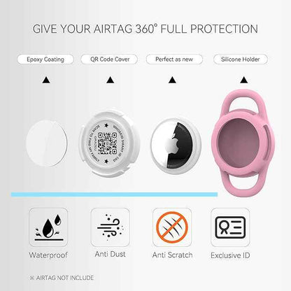 QR Code Airtag Holder, Scan QR Code Send Location Alert Email, Waterproof Full Body Protection Anti-Lost Air Tag Case, Airtag Accessories for Dog, Cats, Collar, Backpack (Pink, Small)