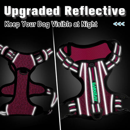 BARKBAY Dog Harness No Pull with ID Tag Pocket - Heavy Duty, Reflective, Easy Control for Large Dogs(Pink/Black,L)