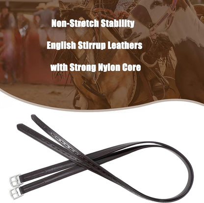 Jeereal Non-Stretch Stability English Stirrup Leathers with Strong Nylon Core for Equestrian Riding