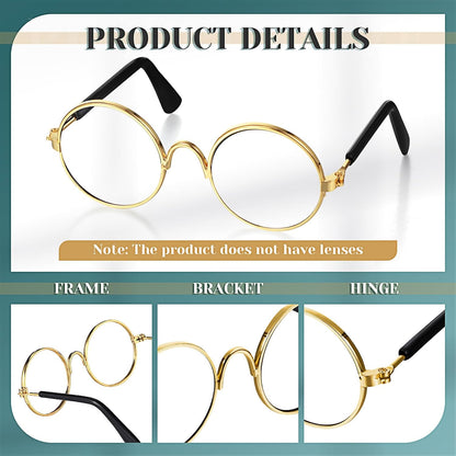 Dog Sunglasses Retro Pet Glasses Doll Glasses Classic Round Dog Glasses Metal Cat Puppy Eye Wear Hippie Costumes for Cats and Dogs, Photos Props Cosplay Party Costume (Gold,No Lens Style)