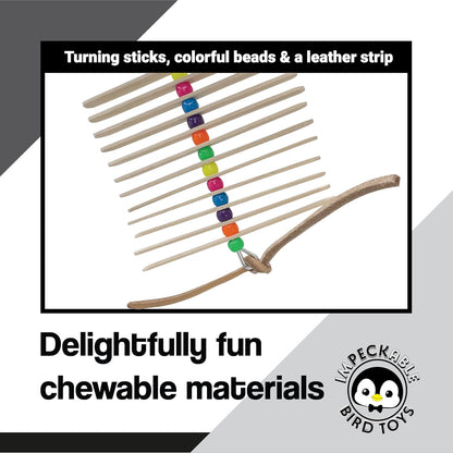 868 Mini Leather Stick - Handcrafted Shape Changing Bird cage Toy, Natural Skinny Sticks, Vegetable Tanned Leather Strip, Colorful Beads, Great for Small Size Pets Budgie Finch Lovebird Parrotlet