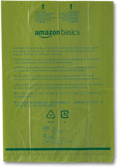 Amazon Basics Dog Poop Bags with Dispenser, 270 Count, Enhanced for Guaranteed Leakproof, Cucumber Scented, Includes Leash Clip
