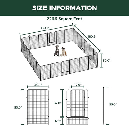 FXW Rollick Unleashed Dog Playpen for Indoor, Yard, RV Camping, 50 inch 24 Panels for Large Dogs, Black│Patented