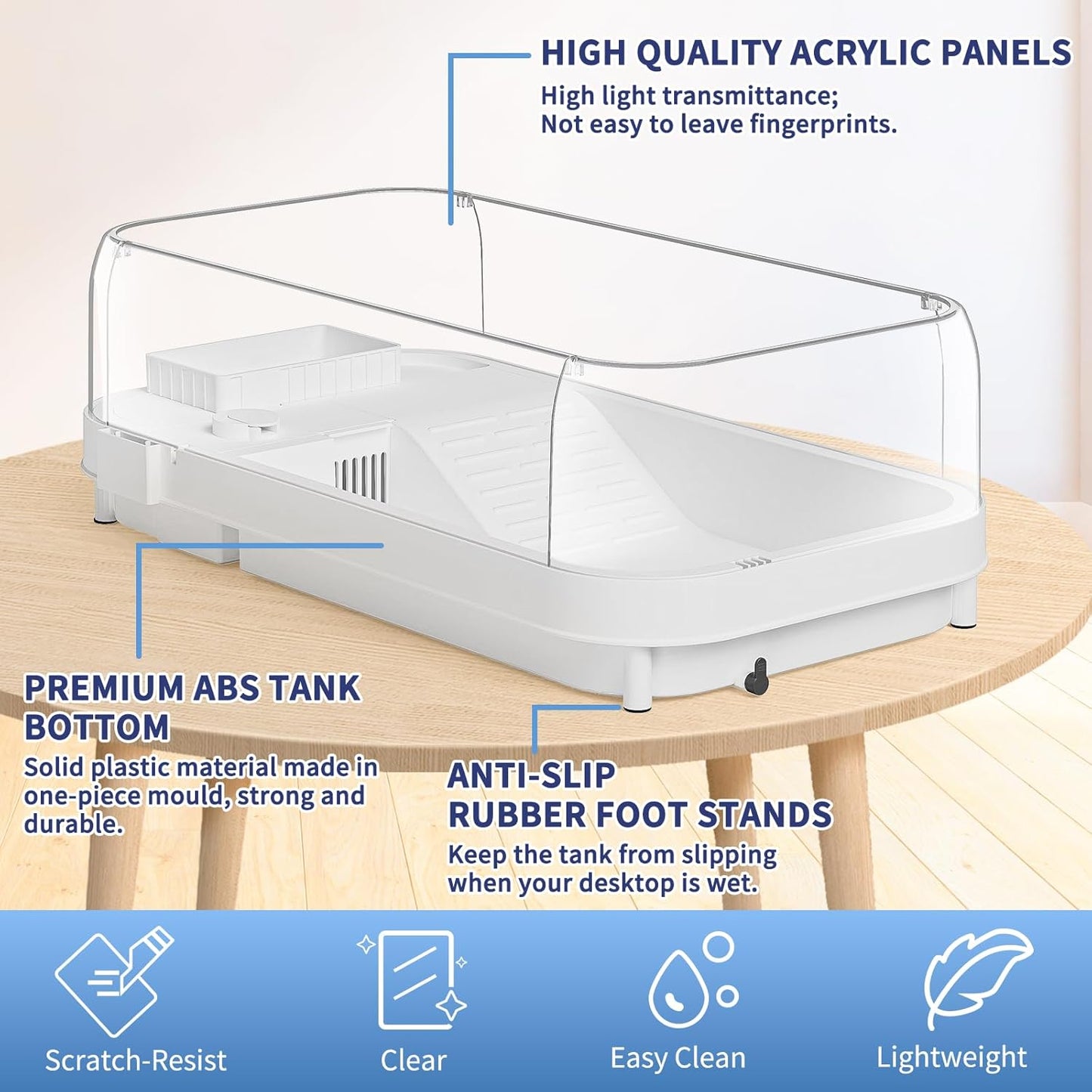Large Turtle Tank with Water Pump, Acrylic Turtle Tank Starter Kit with Heightened and Curved Fences, Multi-Function Areas, Bottom Drainage - Pawvie
