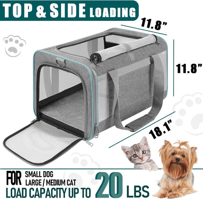 Pet Carrier for Large Cats 20 lbs+ / Soft Sided Small Dog Travel Carriers Top Load/Collapsible Carrier Bag for Big Cat / 2 Kittens Sturdy Transport Carriers Long Trips/Medium Cats 15 pounds