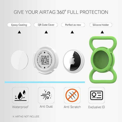 QR Code Airtag Holder, Scan QR Code Send Location Alert Email, Waterproof Full Body Protection Anti-Lost Air Tag Case, Airtag Accessories for Dog, Cats, Collar, Backpack (Green, Large)