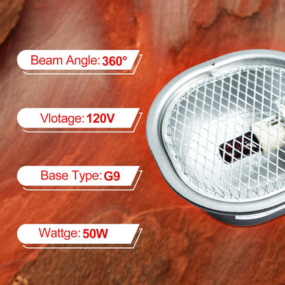 G9 Reptile Infrared Heat Lamp, Terrarium Heating Lamp Fixture with 50W UVA Low Profile Night Red Bulb | Safety Mesh, Tank Hood Basking Spot Light for Bearded Dragons Turtles Lizards Geckos