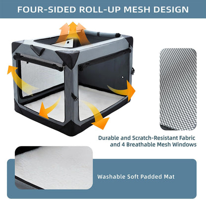 Pettycare 36 Inch Collapsible Crate for Large Dogs, 4-Door Foldable Soft Kennel with Chew Proof Mesh Windows for Indoor & Outdoor Travel
