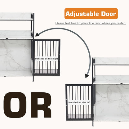 MCombo Furniture Style Dog Crate with Storage Shelves, Heavy Duty Wooden Dog Cage End Table, Triple Doors Pet House Indoor, 1368 (White)