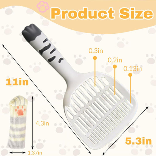 Cat Scooper for Litter Box, Cat Litter Scoop, Kitty Litter Scoop, Cat and Dog Poop Collector, Pet Litter Sifter, Cute Handle, Cat Litter Scooper with Holder for Various Litter Boxes (White)