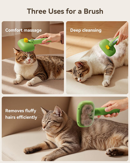 ROJECO 3-in-1 Pet Steam Brush for Cats&Dogs - Detangling Comb with Adjustable Mist, Handheld Deshedding Grooming Tool for Long/Short Hair, Massage Brush & Shedding Control Gift,Cordless (Green)