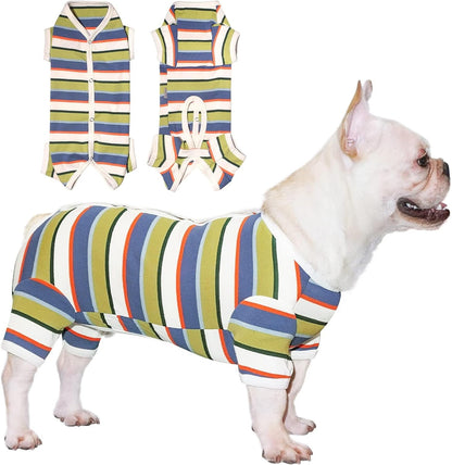 TONY HOBY Dog Pajamas, Dog Jumpsuit, Colorful Dogs Shirt, Dogs Surgery Recovery Suit for Small Medium Breeds (Blue&White, Boy, M)